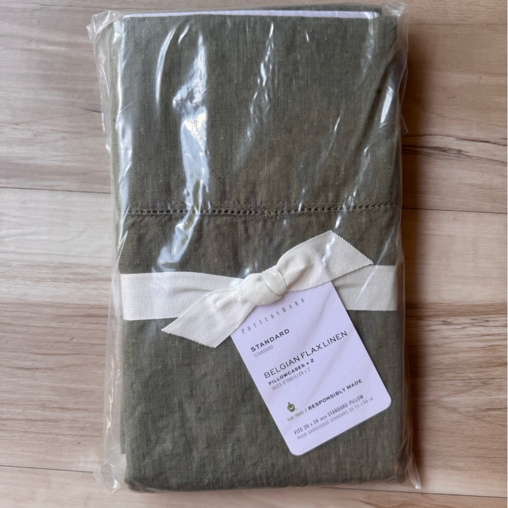Pottery Barn Belgian Flax Linen Standard Pillowcase - Cypress Green